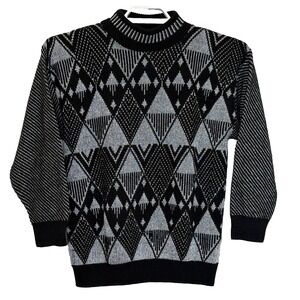 Vintage Fortune Knits Pullover Sweater Womens Sz Medium Black Silver Granny USA